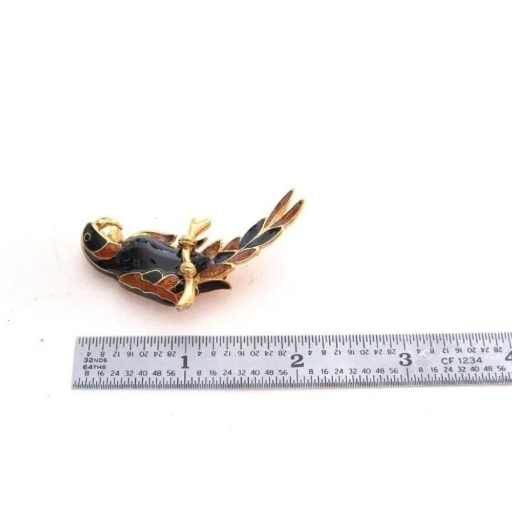 Vintage Gold Plated Enamel‎ Parrot Pin Brooch